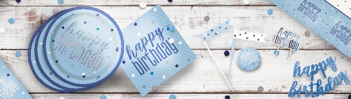 Party/Plates/Napkins/Banners/Cups Happy Birthday Blue Glitz Party Range