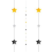 Black and Gold Stars Balloon String Party Decoration