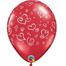 Red Hearts Swirls 11" Qualatex Latex Party Balloons