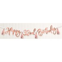 Rose Gold Happy Birthday Add Age Party Banner | Decoration