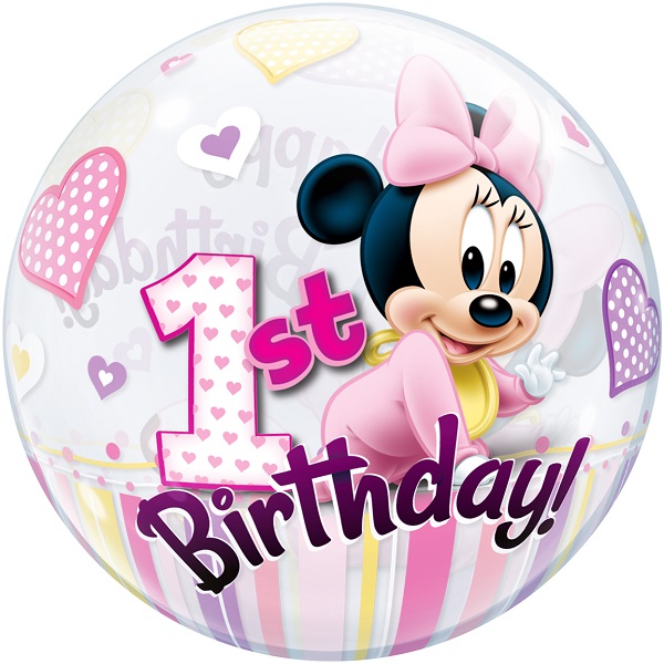 Baby Minnie Mouse 1st Birthday 22&#34; Qualatex Bubble Party Balloon