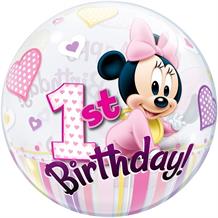 Baby Minnie Mouse 1st Birthday 22" Qualatex Bubble Party Balloon