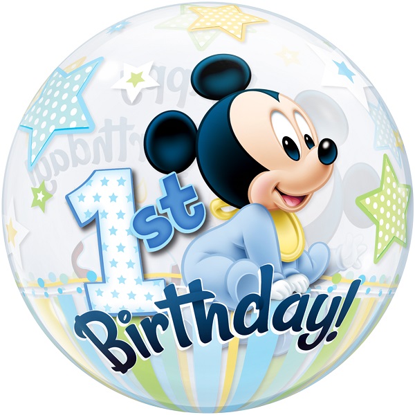 Baby Mickey Mouse 1st Birthday 22&#34; Qualatex Bubble Party Balloon