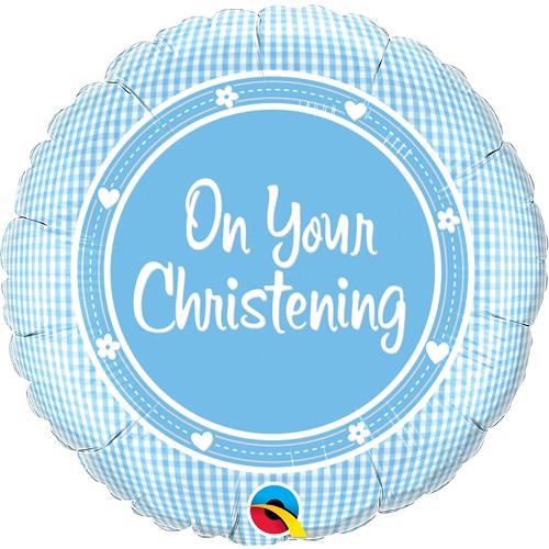 On Your Christening Blue Plaid 18&#34; Foil | Helium Balloon