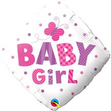 Baby Girl Butterfly Diamond Baby Shower 18" Foil | Helium Balloon