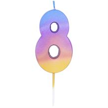 Rainbow Ombre Number 8 Birthday Cake Candle | Decoration