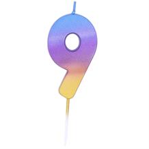 Rainbow Ombre Number 9 Birthday Cake Candle | Decoration