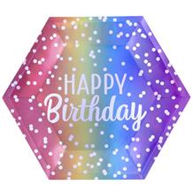 Rainbow Ombre Happy Birthday Party 23cm Hexagon Plates