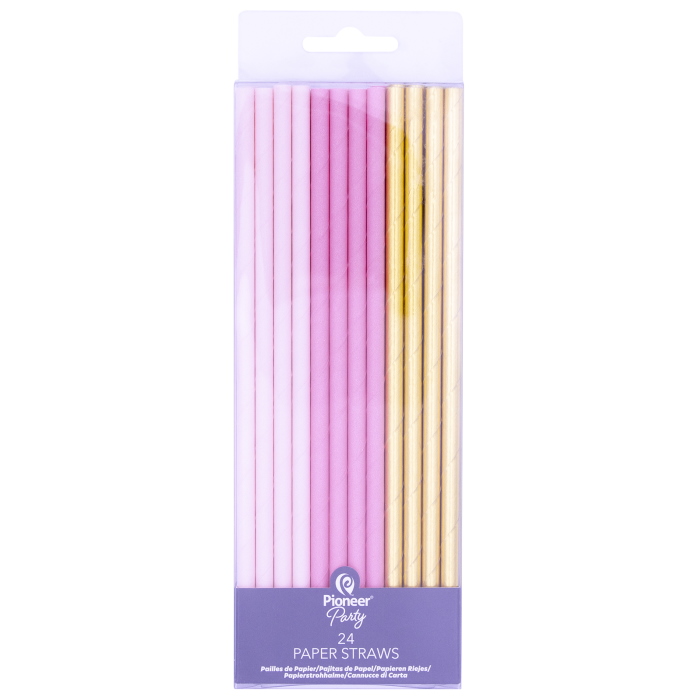 Pink and Gold Party Paper Drinking Straws