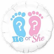 He or She Footprints Baby Shower 18" Foil | Helium Balloon