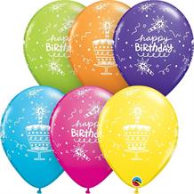Colourful Birthday Cake and Candles 11" Qualatex Latex Party Balloons
