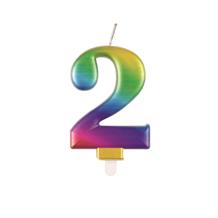 Rainbow Metallic Candle Number 2 | Party Save Smile
