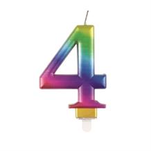 Rainbow Metallic Candle Number 4 | Party Save Smile