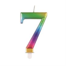 Rainbow Metallic Candle Number 7 | Party Save Smile