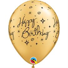 Happy Birthday Gold Sparkles and Swirls 11" Latex Party Balloons