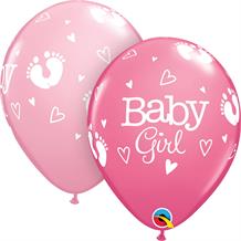 Baby Girl Pink Footprints 11" Latex Party Balloons