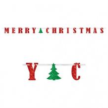 Merry Christmas Red Glitter Banner | Decoration