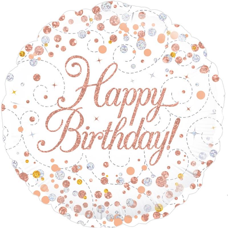 Rose Gold Confetti Happy Birthday 18&#34; Foil | Helium Balloon