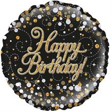 Black and Gold Holographic Birthday 18" Foil | Helium Balloon