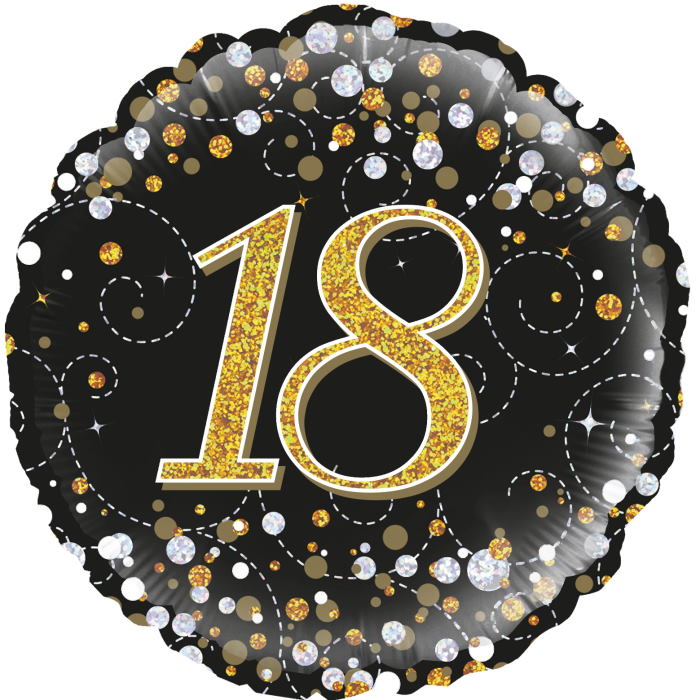Black and Gold Holographic 18th Birthday 18&#34; Foil | Helium Balloon