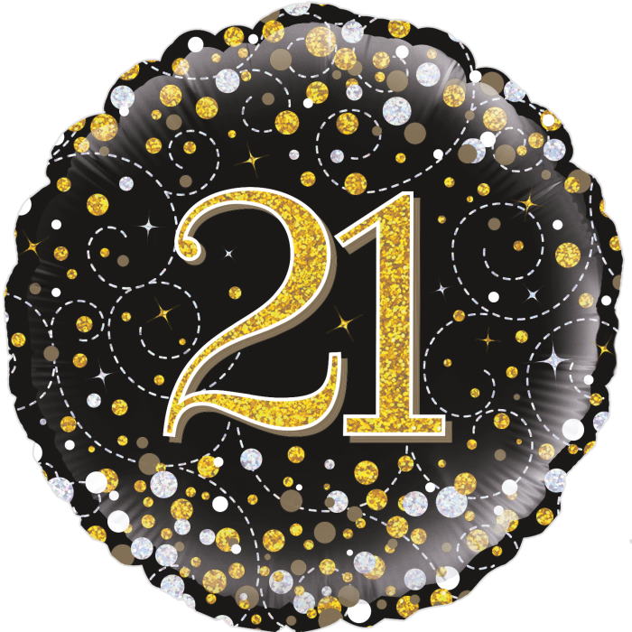Black and Gold Holographic 21st Birthday 18&#34; Foil | Helium Balloon