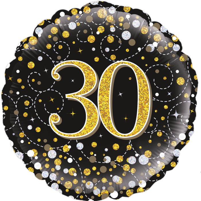 Black and Gold Holographic 30th Birthday 18&#34; Foil | Helium Balloon