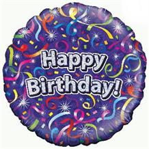 Purple Streamers Happy Birthday 18" Foil | Helium Balloon