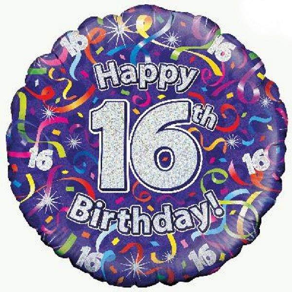 Purple Streamers Happy 16th Birthday 18&#34; Foil | Helium Balloon
