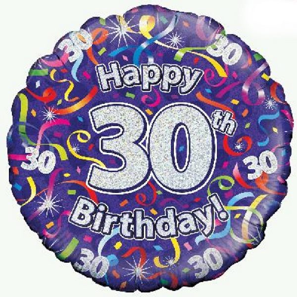 Purple Streamers Happy 30th Birthday 18&#34; Foil | Helium Balloon