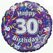 Purple Streamers Happy 30th Birthday 18" Foil | Helium Balloon
