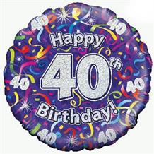 Purple Streamers Happy 40th Birthday 18" Foil | Helium Balloon