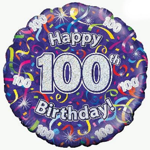 Purple Streamers Happy 100th Birthday 18&#34; Foil | Helium Balloon