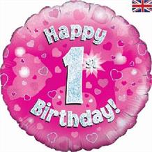 Happy 1st Birthday Pink 18" Foil | Helium Balloon