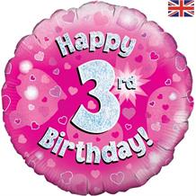 Happy 3rd Birthday Pink Foil | Helium Balloon