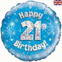 Happy 21st Birthday Blue 18" Foil | Helium Balloon