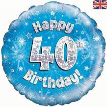 Happy 40th Birthday Blue 18" Foil | Helium Balloon