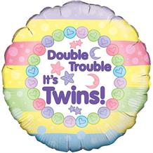 Double Trouble Its Twins Baby Shower 18" Foil | Helium Balloon