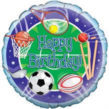 Sports | Rugby | Cricket | Tennis Happy Birthday 18" Foil | Helium Balloon