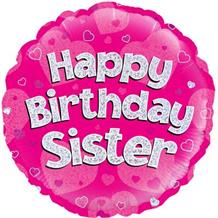 Happy Birthday Sister Pink 18" Foil | Helium Balloon