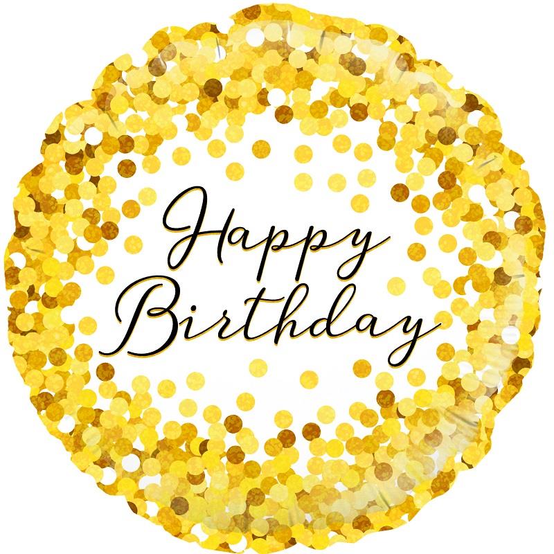Gold Confetti Happy Birthday 18&#34; Foil | Helium Balloon