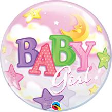Baby Girl Moon & Stars Baby Shower 22" Bubble Balloon