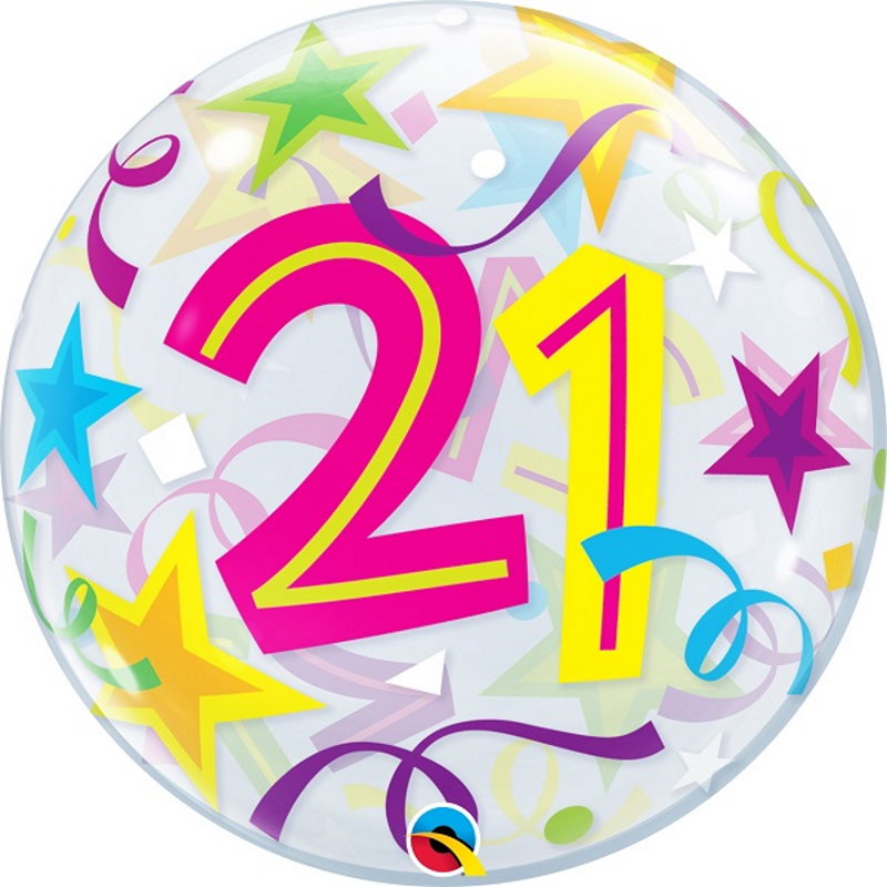 Colourful Stars 21st Birthday 22&#34; Qualatex Bubble Party Balloon
