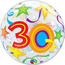 Colourful Stars 30th Birthday 22" Qualatex Bubble Party Balloon
