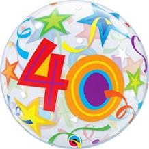 Colourful Stars 40th Birthday 22" Qualatex Bubble Party Balloon