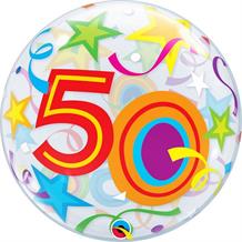 Colourful Stars 50th Birthday 22" Qualatex Bubble Party Balloon