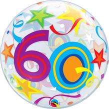 Colourful Stars 60th Birthday 22" Qualatex Bubble Party Balloon