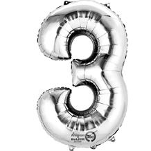 Anagram Silver 35" Number 3 Supershape Foil | Helium Balloon
