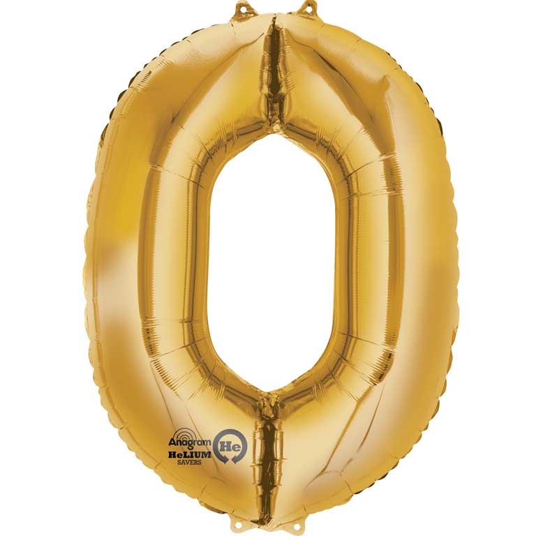 Anagram Gold 35&#34; Number 0 Supershape Foil | Helium Balloon