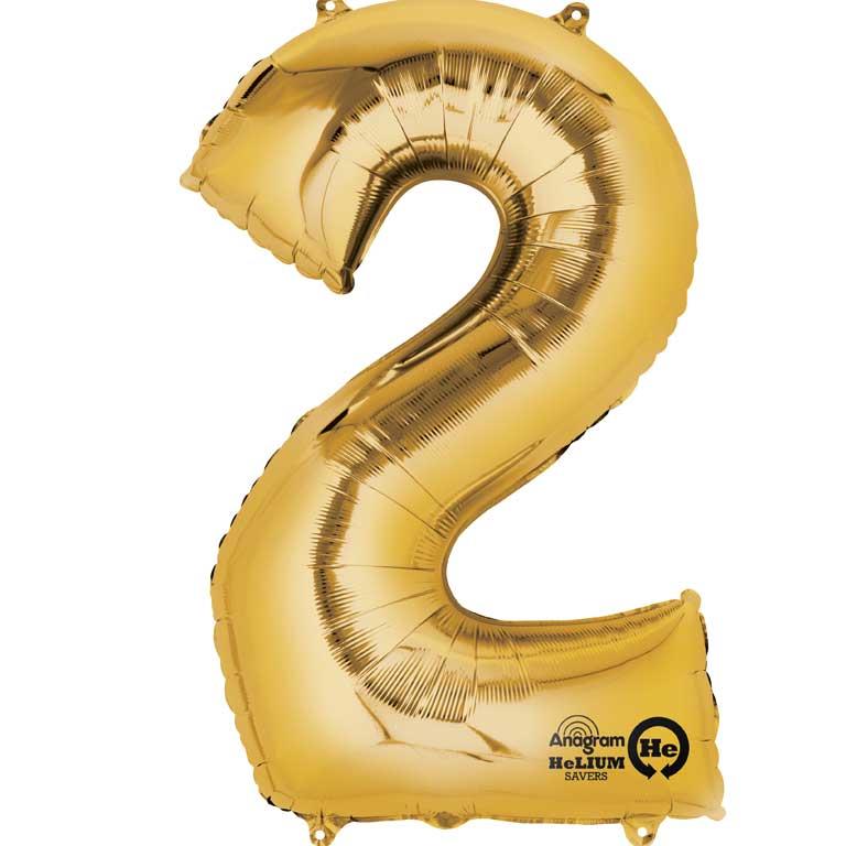 Anagram Gold 35&#34; Number 2 Supershape Foil | Helium Balloon