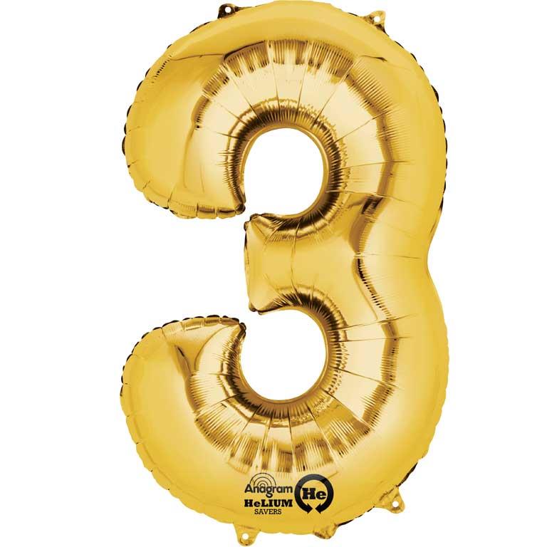 Anagram Gold 35&#34; Number 3 Supershape Foil | Helium Balloon